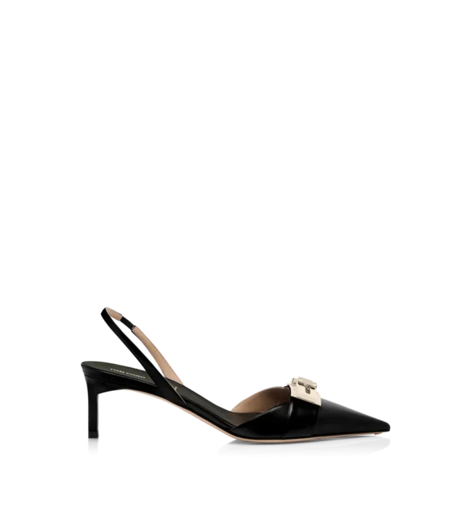 Glanzende leren T Latch Slingback Glanzende leren T Latch Slingback