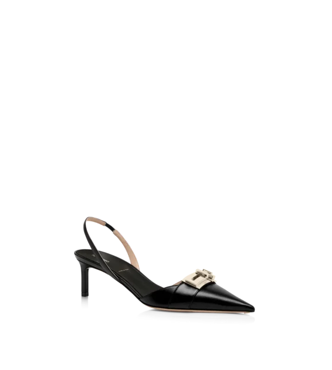 Glanzende leren T Latch Slingback Glanzende leren T Latch Slingback