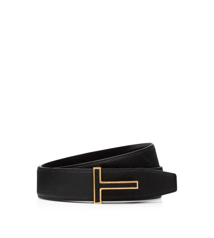 Grain Leather Insert Buckle T Belt