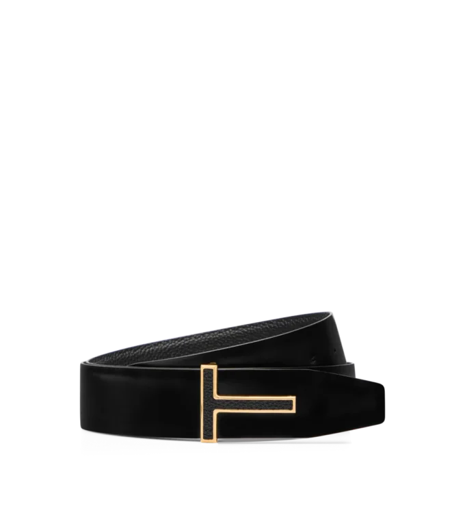 Grain Leather Insert Buckle T Belt