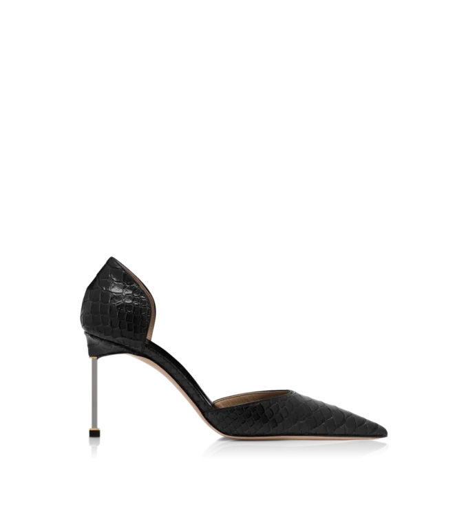 Halfglanzende Python Spire D’Orsay-pumps met print