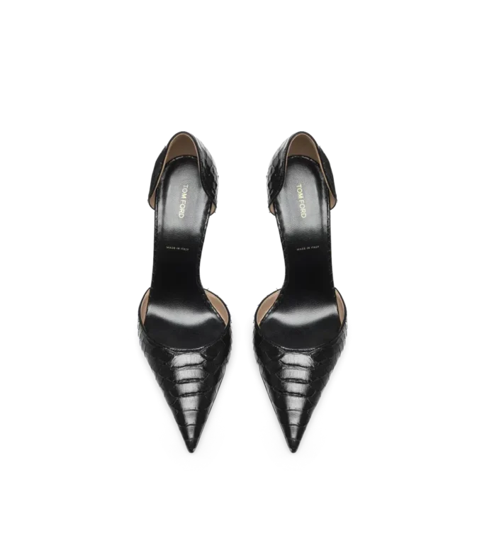 Halfglanzende Python Spire D’Orsay-pumps met print