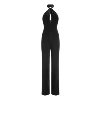 Halternek jumpsuit met gedraaide voorkant van fluweel