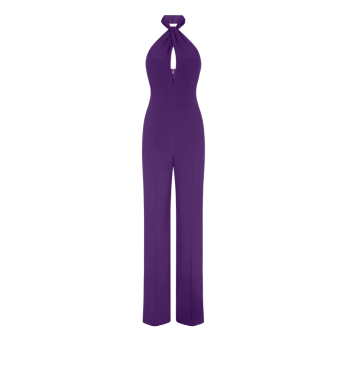Halternek Twist Front zijden jumpsuit Halternek Twist Front zijden jumpsuit