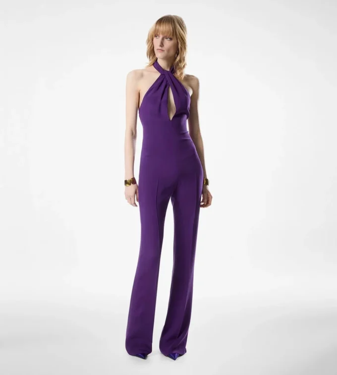 Halternek Twist Front zijden jumpsuit Halternek Twist Front zijden jumpsuit