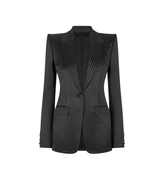 Jacquard polkadot duchesse jasje met enkele rij knopen Jacquard polkadot duchesse jasje met enkele rij knopen