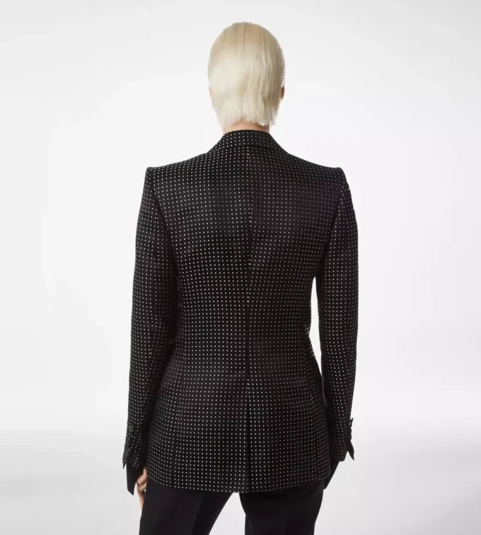Jacquard polkadot duchesse jasje met enkele rij knopen Jacquard polkadot duchesse jasje met enkele rij knopen