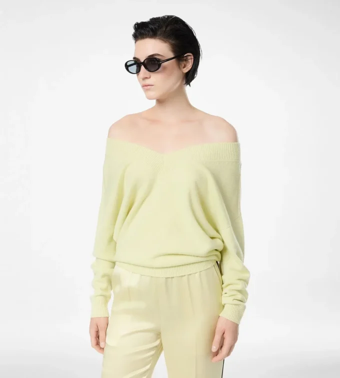 Kasjmier off-shoulder V-hals trui
