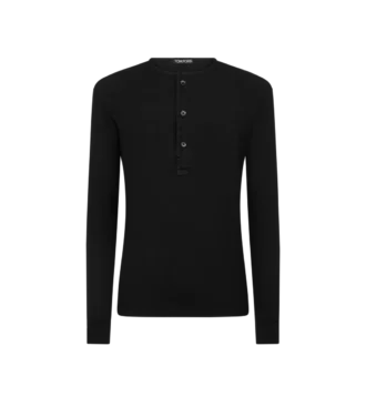 Katoenen stretch rib Henley