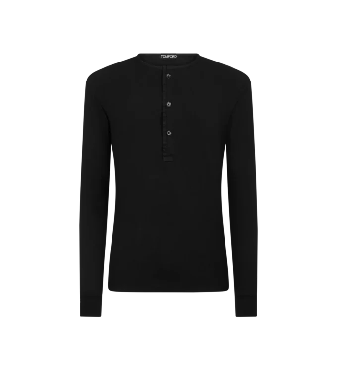 Katoenen stretch rib Henley