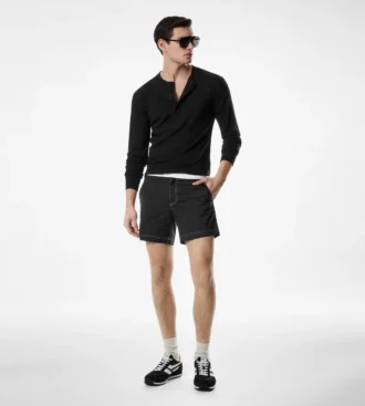 Katoenen stretch rib Henley