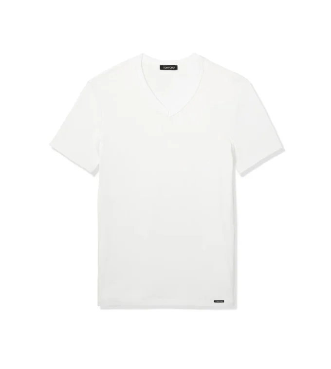 Katoenen T-shirt met V-hals Katoenen T-shirt met V-hals