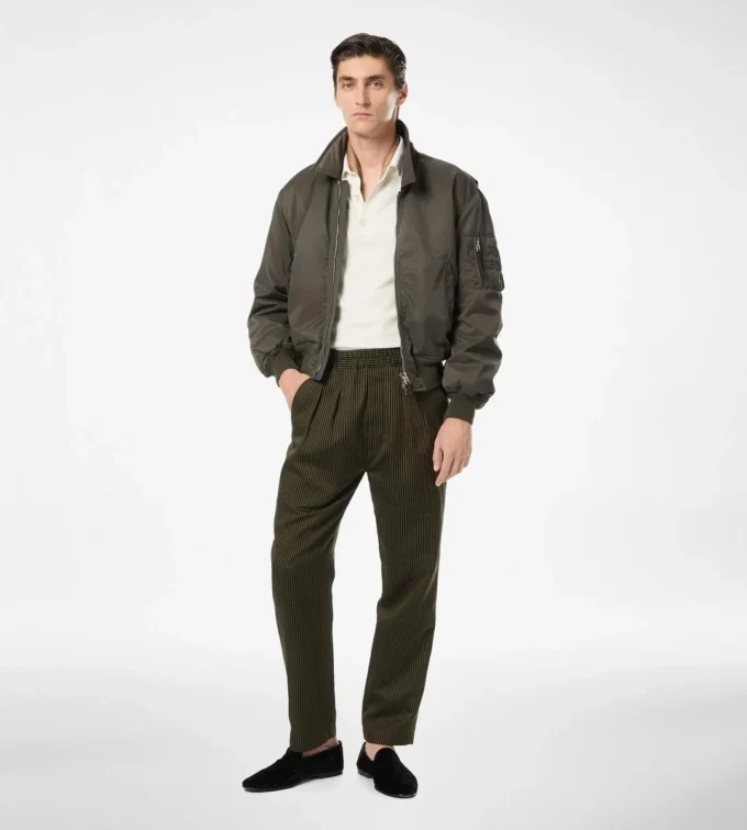 Katoenen zijden lounge broek met Bengaalse strepen en plooien