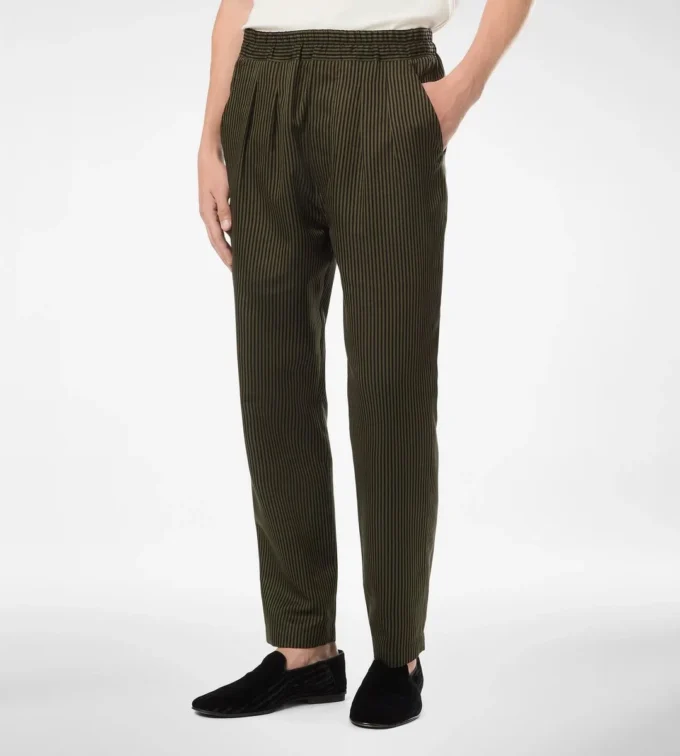 Katoenen zijden lounge broek met Bengaalse strepen en plooien