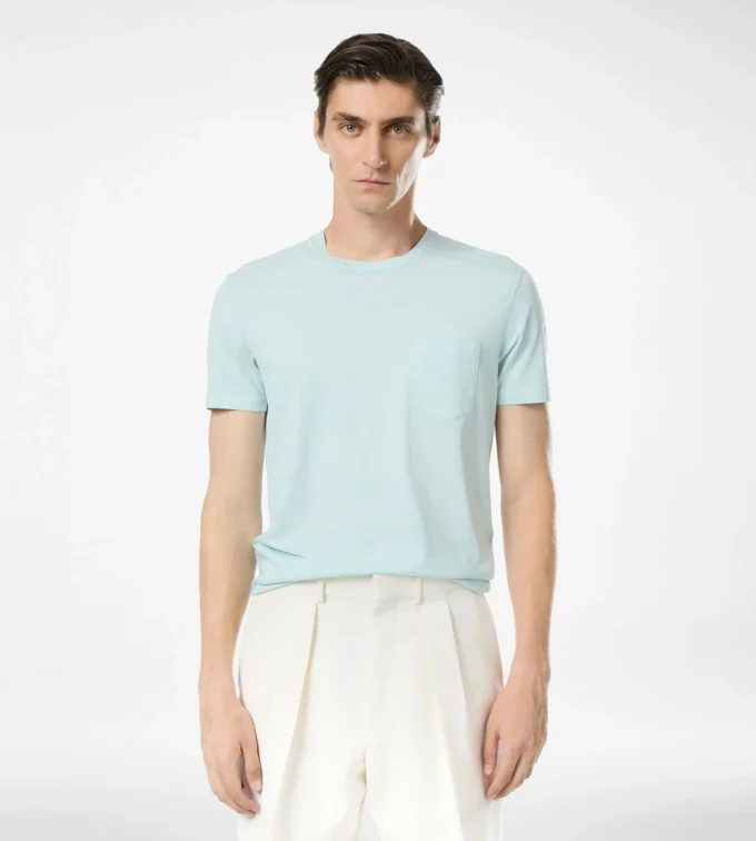 Katoenen zijden T-shirt met ronde hals