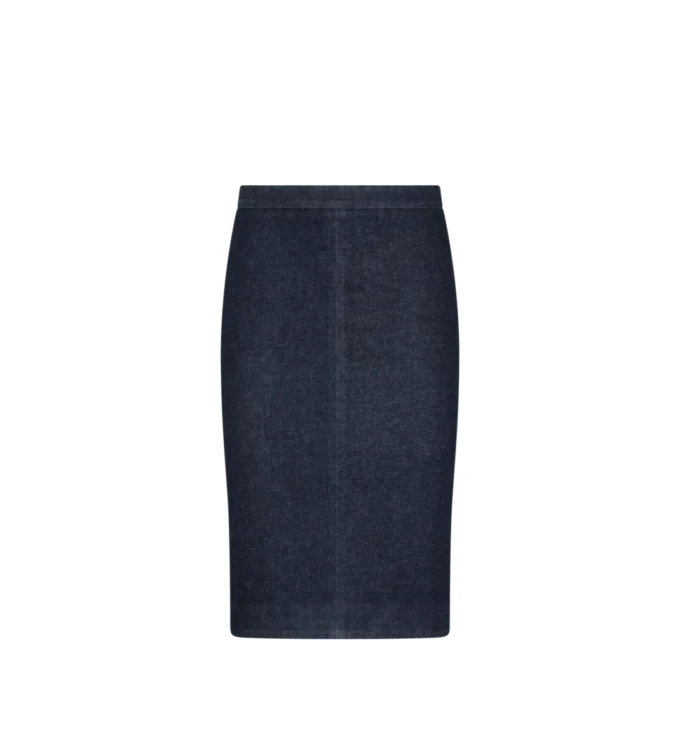 Knie-lange getailleerde denim rok