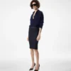 Knie-lange getailleerde denim rok