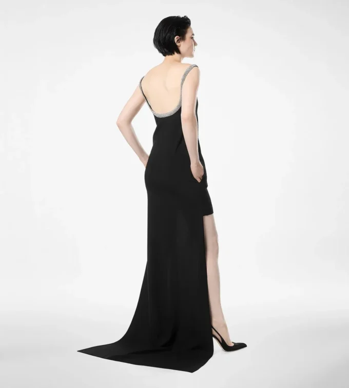 Kristallen borduursels Mouwloze asymmetrische cocktailjurk Kristallen borduursels Mouwloze asymmetrische cocktailjurk