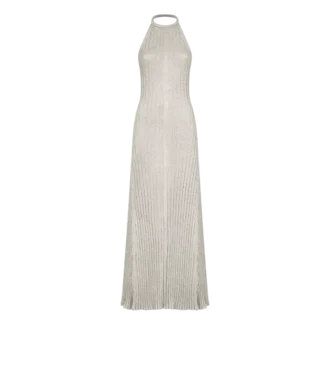 Lange halterjurk met open rug en Tom Ford metalen plaatje Lange halterjurk met open rug en Tom Ford metalen plaatje