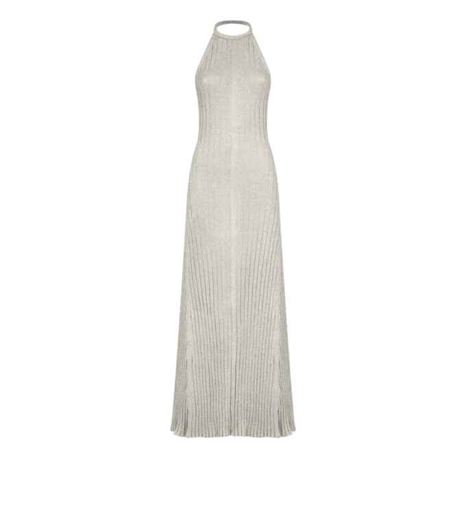 Lange halterjurk met open rug en Tom Ford metalen plaatje Lange halterjurk met open rug en Tom Ford metalen plaatje