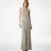 Lange halterjurk met open rug en Tom Ford metalen plaatje Lange halterjurk met open rug en Tom Ford metalen plaatje