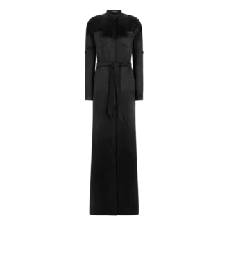 Lange militaire jurk met riem en polkadotjacquard Lange militaire jurk met riem en polkadotjacquard