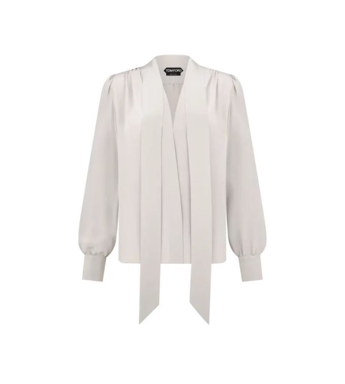 Lavalliere-blouse met lange mouwen en V-hals
