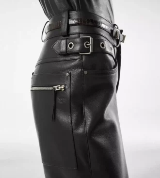 Leren motorbroek met structuur