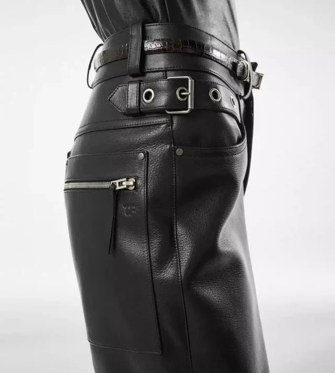 Leren motorbroek met structuur Leren motorbroek met structuur