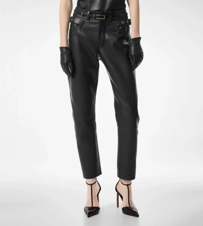 Leren motorbroek met structuur Leren motorbroek met structuur