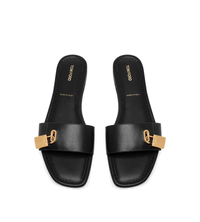 Leren padlock-slipper Leren padlock-slipper