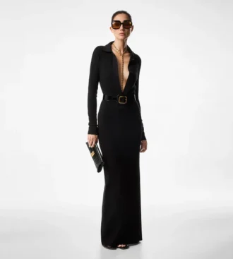 Maxi-jurk van stretchwol met volledige naald Maxi-jurk van stretchwol met volledige naald