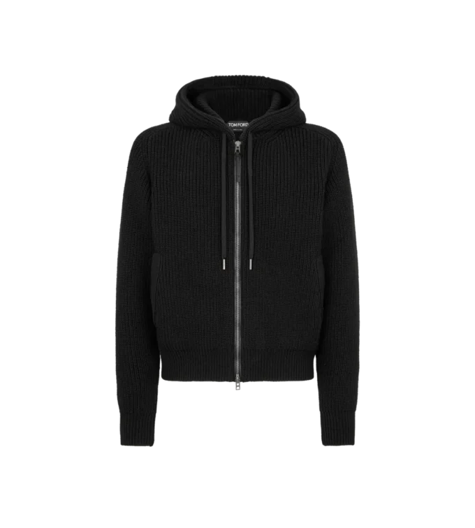 Merino Half Cardigan Stitch Hoodie
