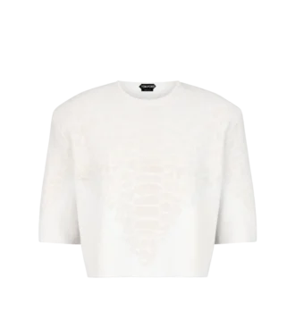 Merino kasjmier T-shirt met ronde hals en zijden chenille reliëf met pythonmotief Merino kasjmier T-shirt met ronde hals en zijden chenille reliëf met pythonmotief