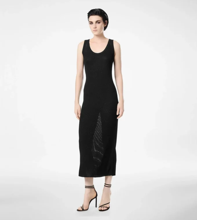 Middenlange tanktopjurk met ribstof en micropailletten Middenlange tanktopjurk met ribstof en micropailletten