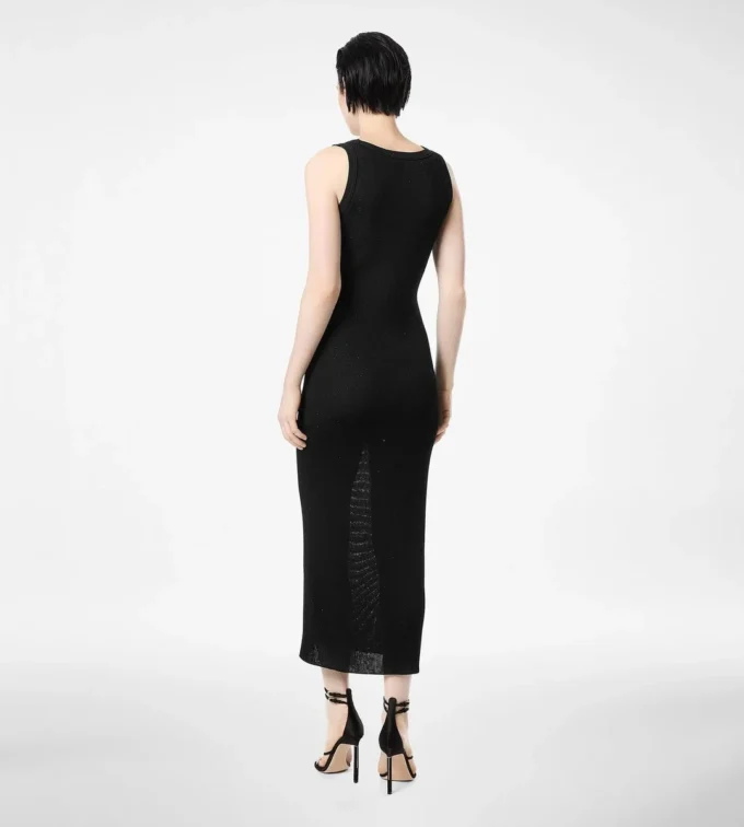 Middenlange tanktopjurk met ribstof en micropailletten Middenlange tanktopjurk met ribstof en micropailletten