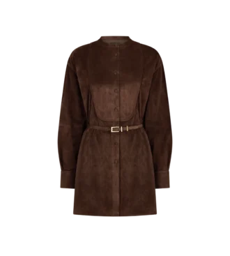 Mini-shirtjurk van volnerfleer met riem en plastron