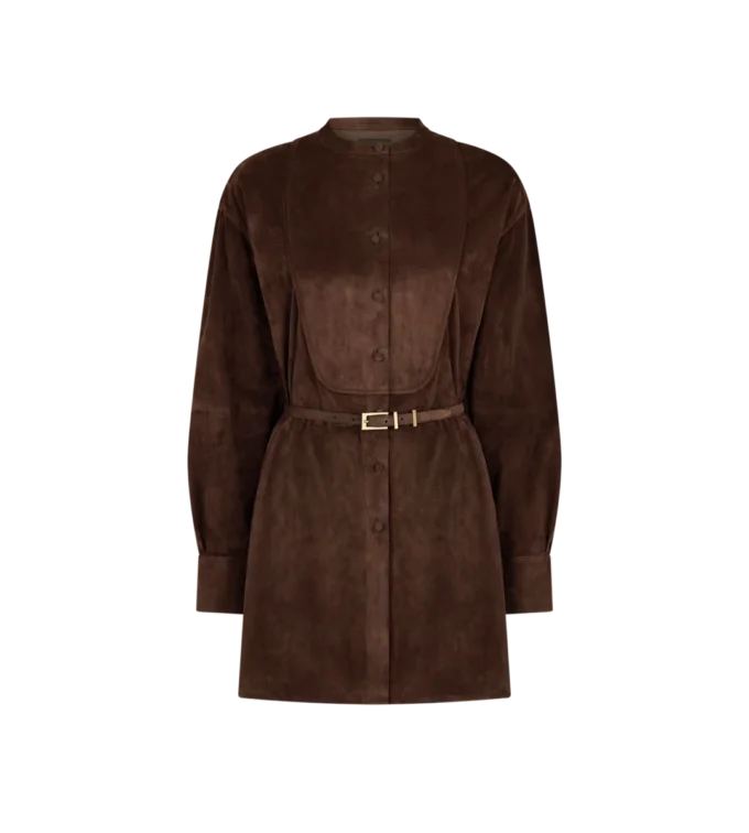 Mini-shirtjurk van volnerfleer met riem en plastron