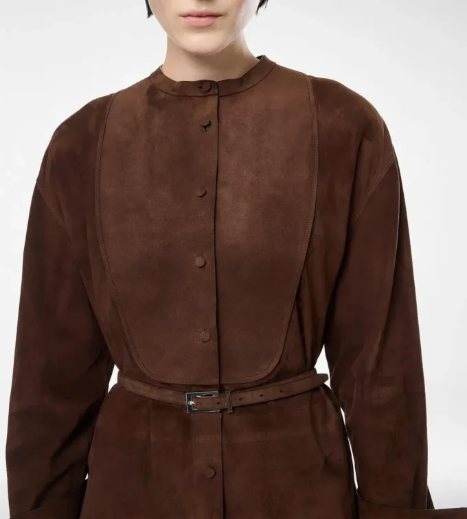 Mini-shirtjurk van volnerfleer met riem en plastron