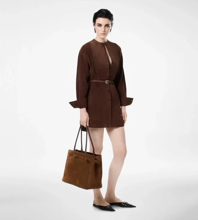 Mini-shirtjurk van volnerfleer met riem en plastron