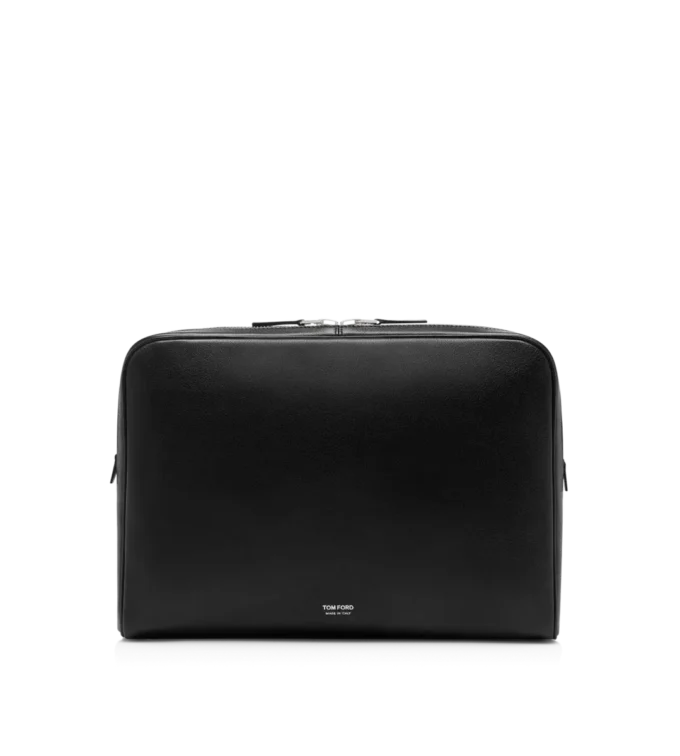 Minimalistische laptoptas van generfd leer