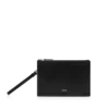 Minimalistische slanke tas van generfd leer met polsbandje