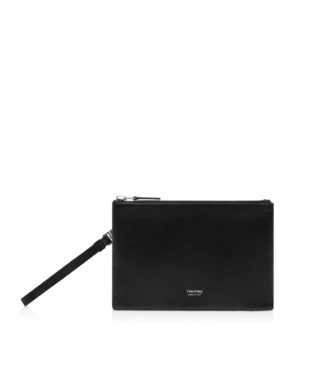 Minimalistische slanke tas van generfd leer met polsbandje
