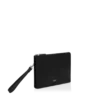 Minimalistische slanke tas van generfd leer met polsbandje