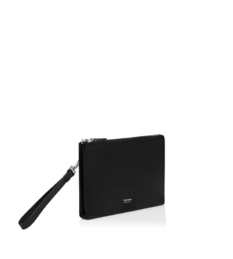 Minimalistische slanke tas van generfd leer met polsbandje