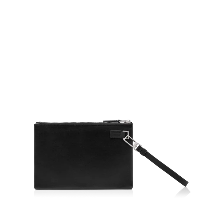 Minimalistische slanke tas van generfd leer met polsbandje