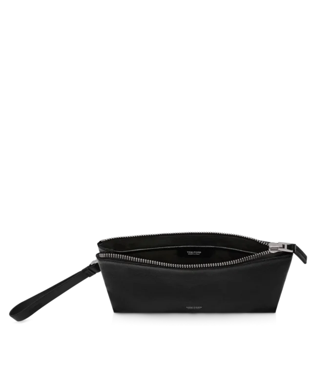 Minimalistische slanke tas van generfd leer met polsbandje