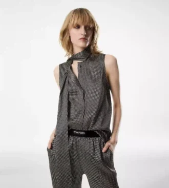 Mouwloze Lavalliere zijden blouse