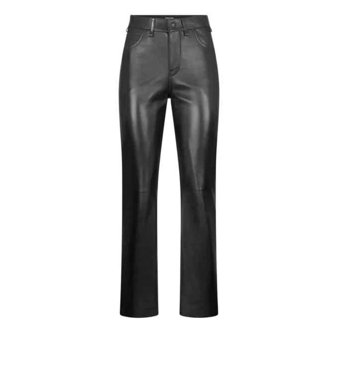 Nappaleren broek met vijf zakken en Tf-logo in reliëf Nappaleren broek met vijf zakken en Tf-logo in reliëf