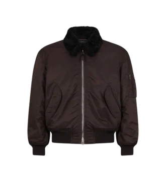 Nylon bomberjack met schapenvachtkraag